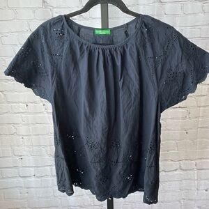 Earth Music and Ecology Navy Blue Eyelet Blouse